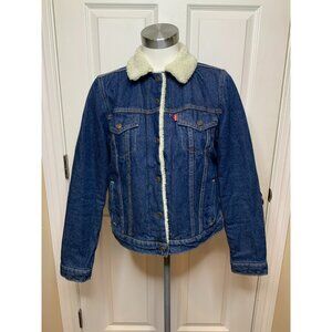 Levi Strauss & Co Dark Wash Faux Shearling Snap Button Up Jean Jacket Size M